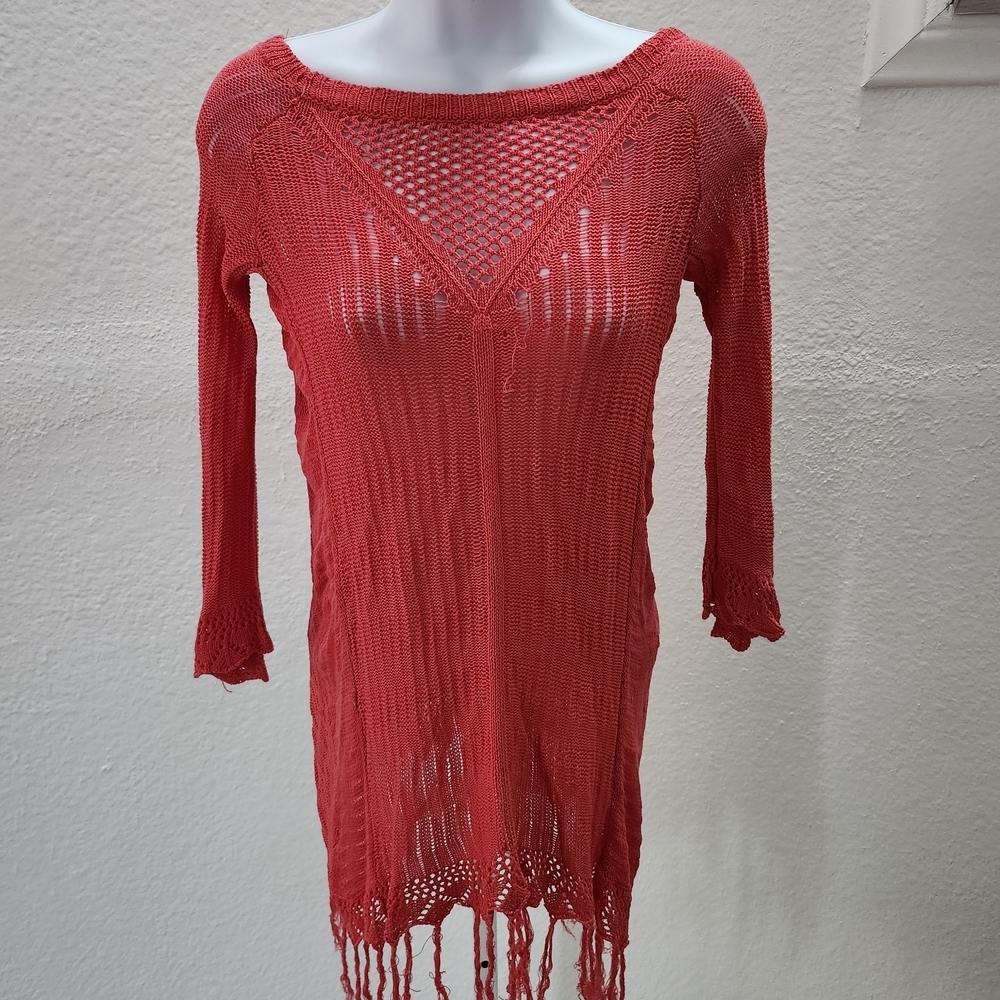 Coral Womans Knitted Swim Cover Up Top